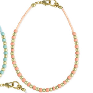 Gold and Light Coral Pastel Beaded Anklet